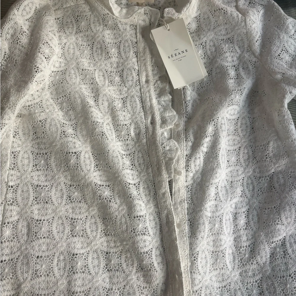 Sezane Ecru Lace Blouse  + Sezane Line Bag - Picture 3 of 8